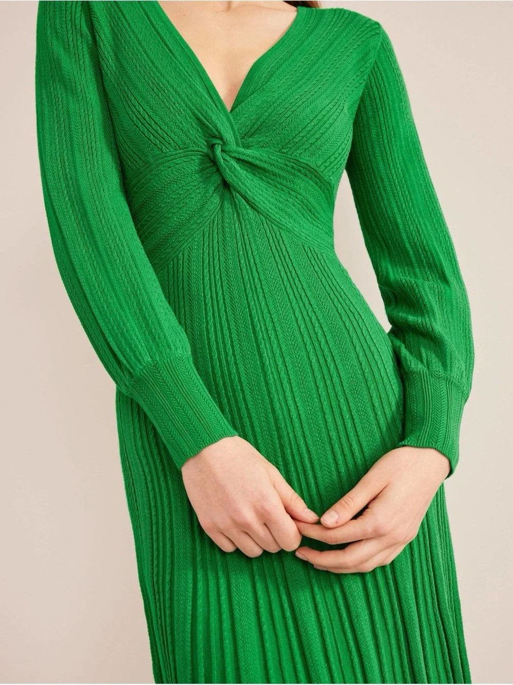 Boden Green V-Neck Twist Knit Midi Dress Size 10 - Picture 3 of 10